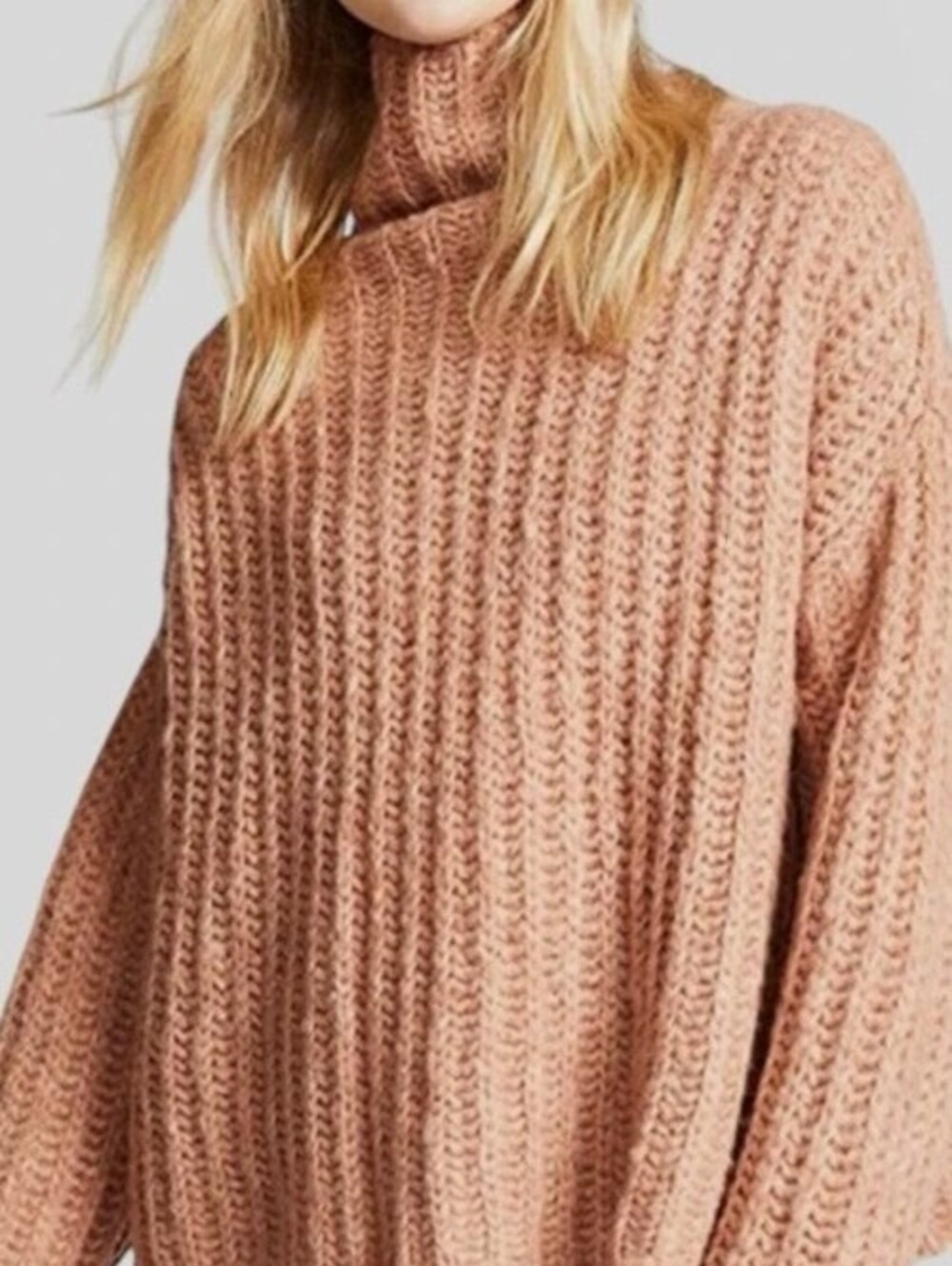 Free People Wool Blend Papaya Fluffy Fox Turtleneck Sweater - Size - XS